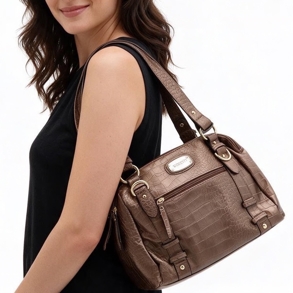Rosetti Shoulder Bag Womens Medium Croc Embossed Bronze Faux Leather Excellent
